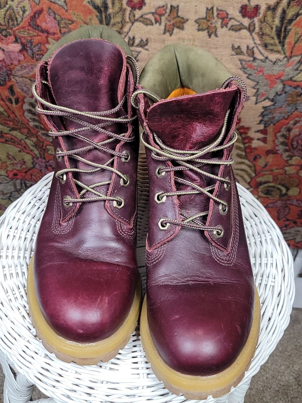 Timberland Burgundy Leather Lace-up Combat Boots | Lug Sole Utility Ankle Boots - Picture 2 of 5
